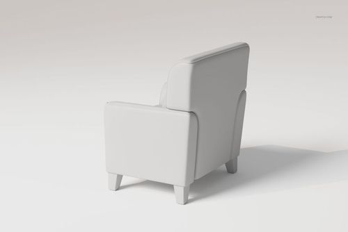 Square arm lounge chair in light gray, shown from a rear angle with soft shadows on a plain background.