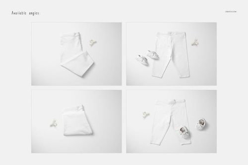 Baby sweatpants mockup set showing white pants from multiple angles, including folded and flat lay views.