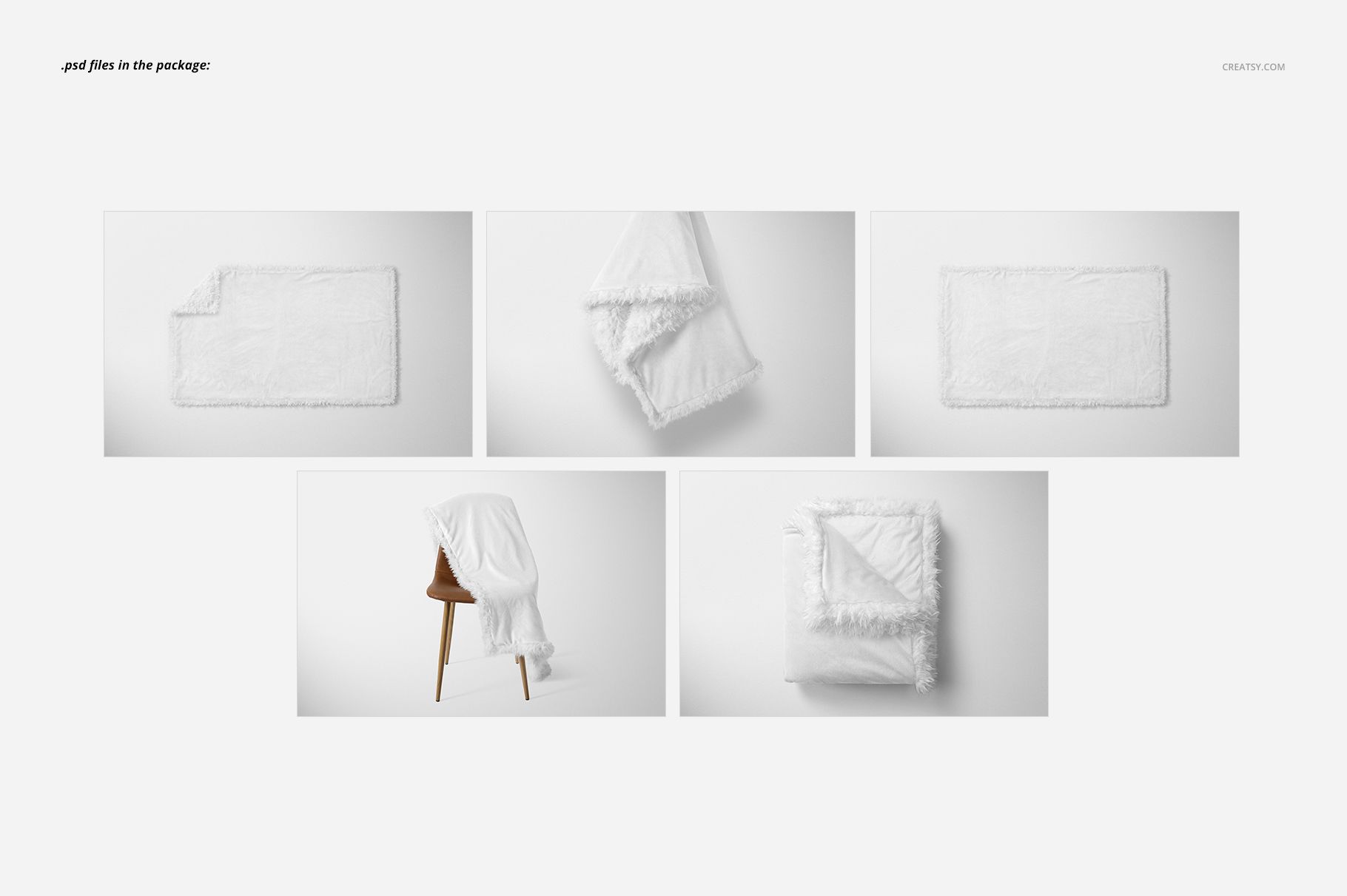 Sherpa baby blanket mockup set featuring five views, including folded, draped, and flat layouts on a white background.