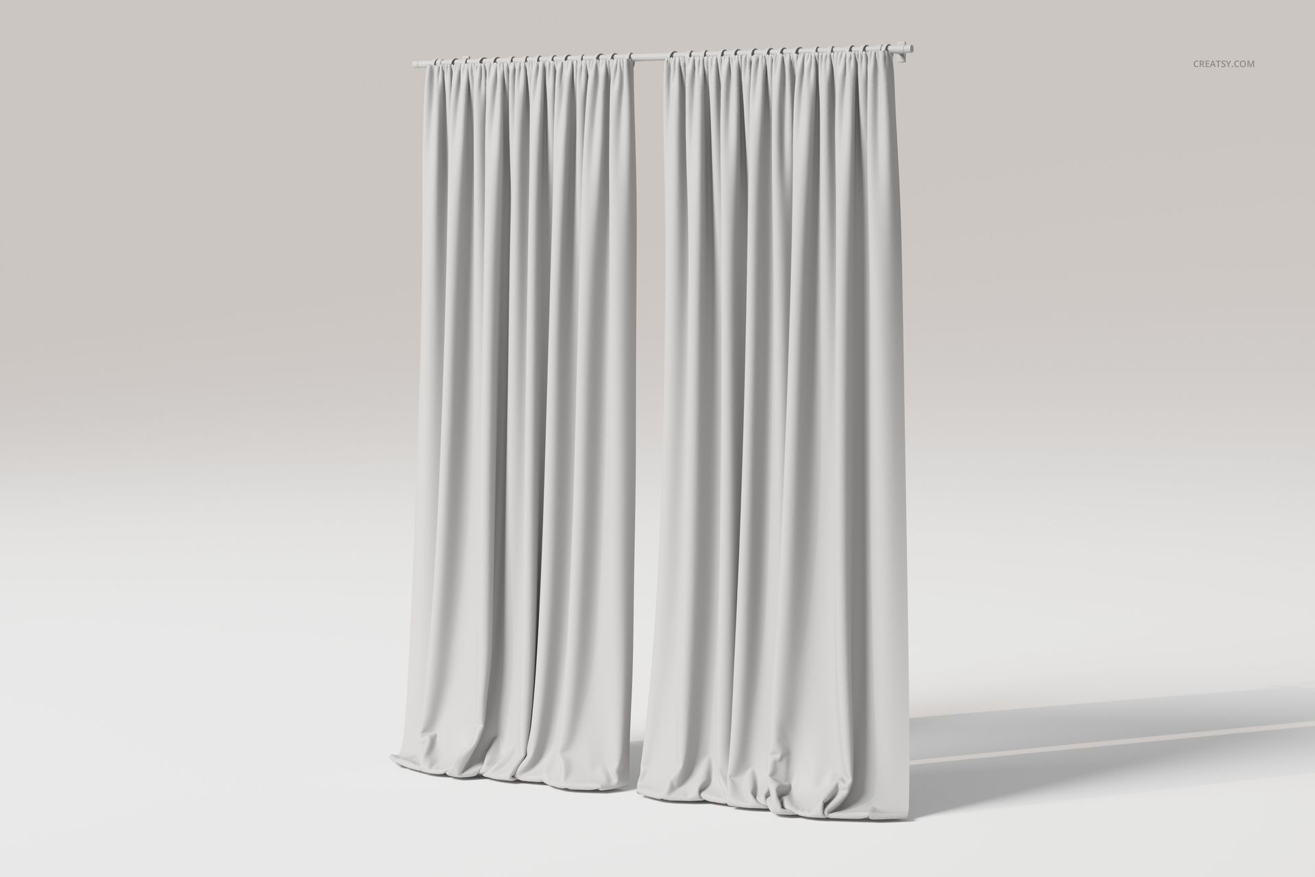 Front view of two white velvet drapes with puddled fabric at the bottom, displayed against a plain light background.