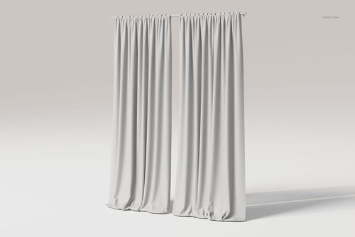 Front view of two white velvet drapes with puddled fabric at the bottom, displayed against a plain light background.