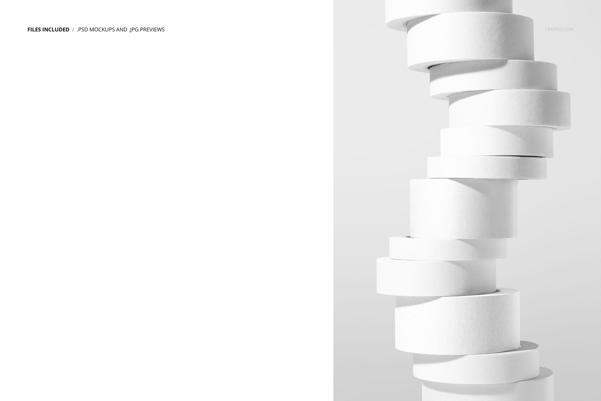 Close-up view of multiple packaging tape rolls in a spiral stack, featured in a minimalistic PSD mockup setting.