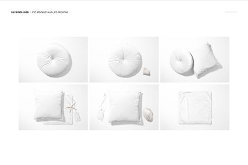 Mockup set featuring square and round white velvet cushions with piping, arranged with minimal props on a white background.