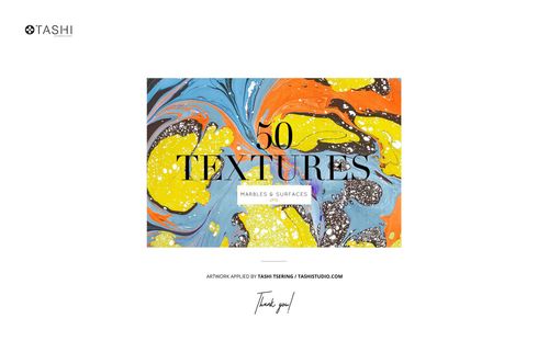 Front view of a tear strip envelope mockup featuring a colorful marbled pattern in orange, yellow, blue, and black.