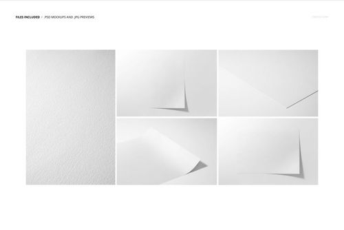 Set of five fine art print mockups featuring textured white paper sheets in various angles and perspectives.