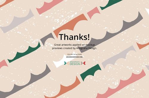 Patterned paper packing tape mockup with scalloped edges in beige, pink, green, and orange tones, top view.