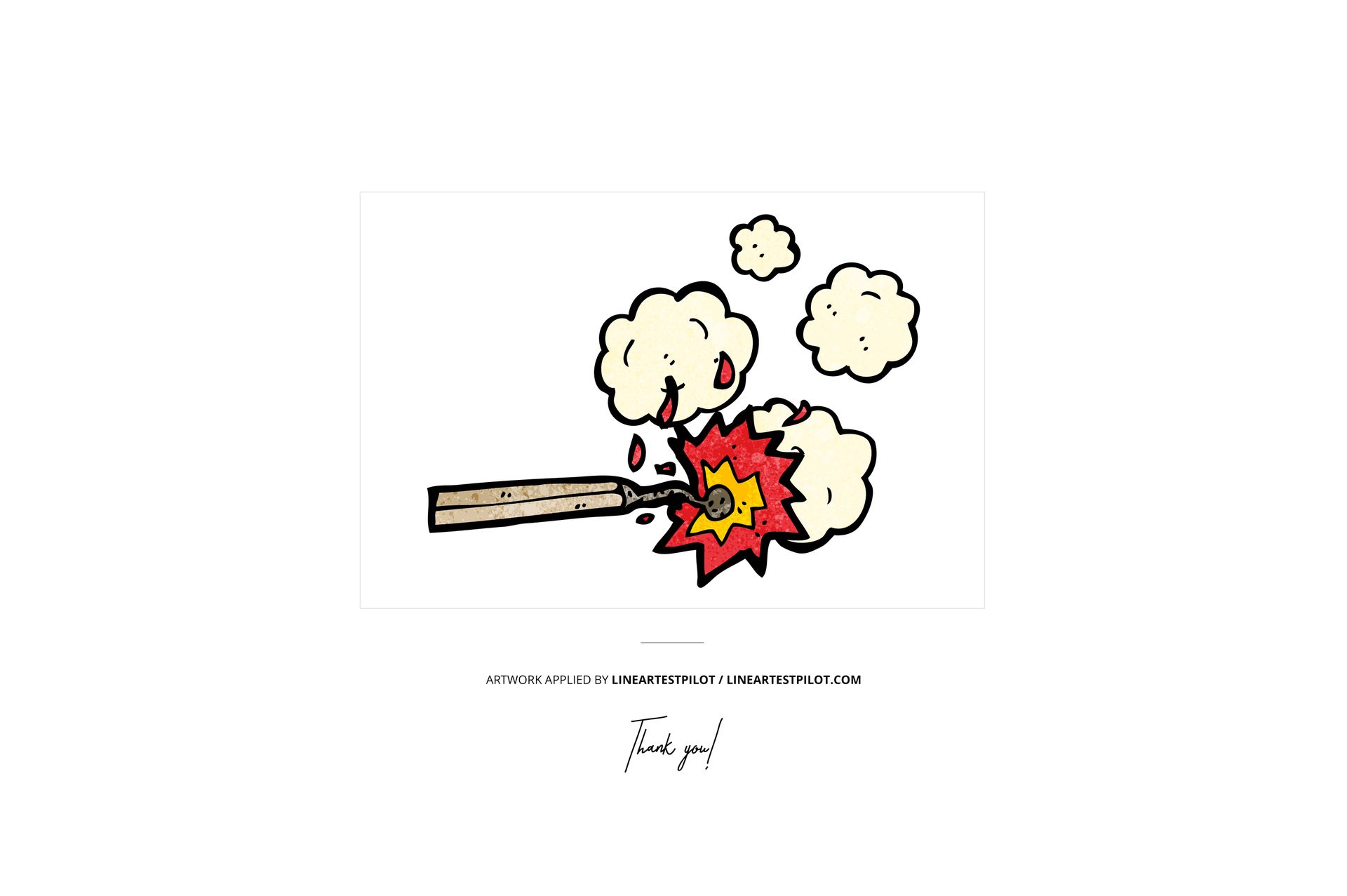 Mockup featuring a single matchstick with a hand-drawn explosion and smoke, displayed on a clean white surface.