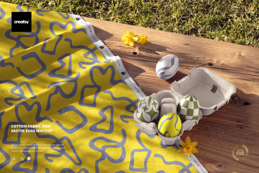 Cotton Fabric and Easter Eggs Mockup - mockup screenshot 1