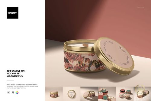 4 oz. Candle Tin Mockup Set - Wooden Wick - mockup preview 1