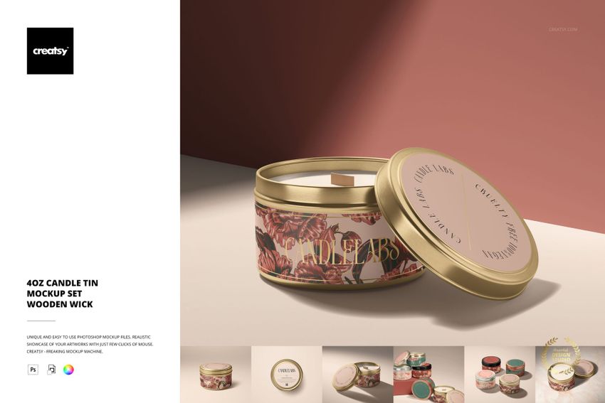 4 oz. Candle Tin Mockup Set - Wooden Wick - mockup screenshot 1