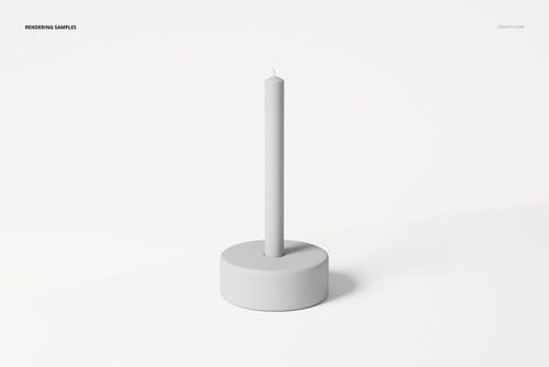 Minimalist candle stick 3D model in light gray, shown from a front angle on a plain white background.