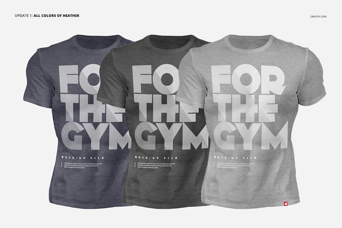 PSD mockup showing trio of athletic men in different colored t-shirts, displayed side by side against a white background.