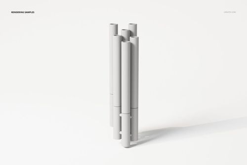 Modern wall light 3D model with cylindrical tubes arranged vertically, shown in a minimal white setting, front view.