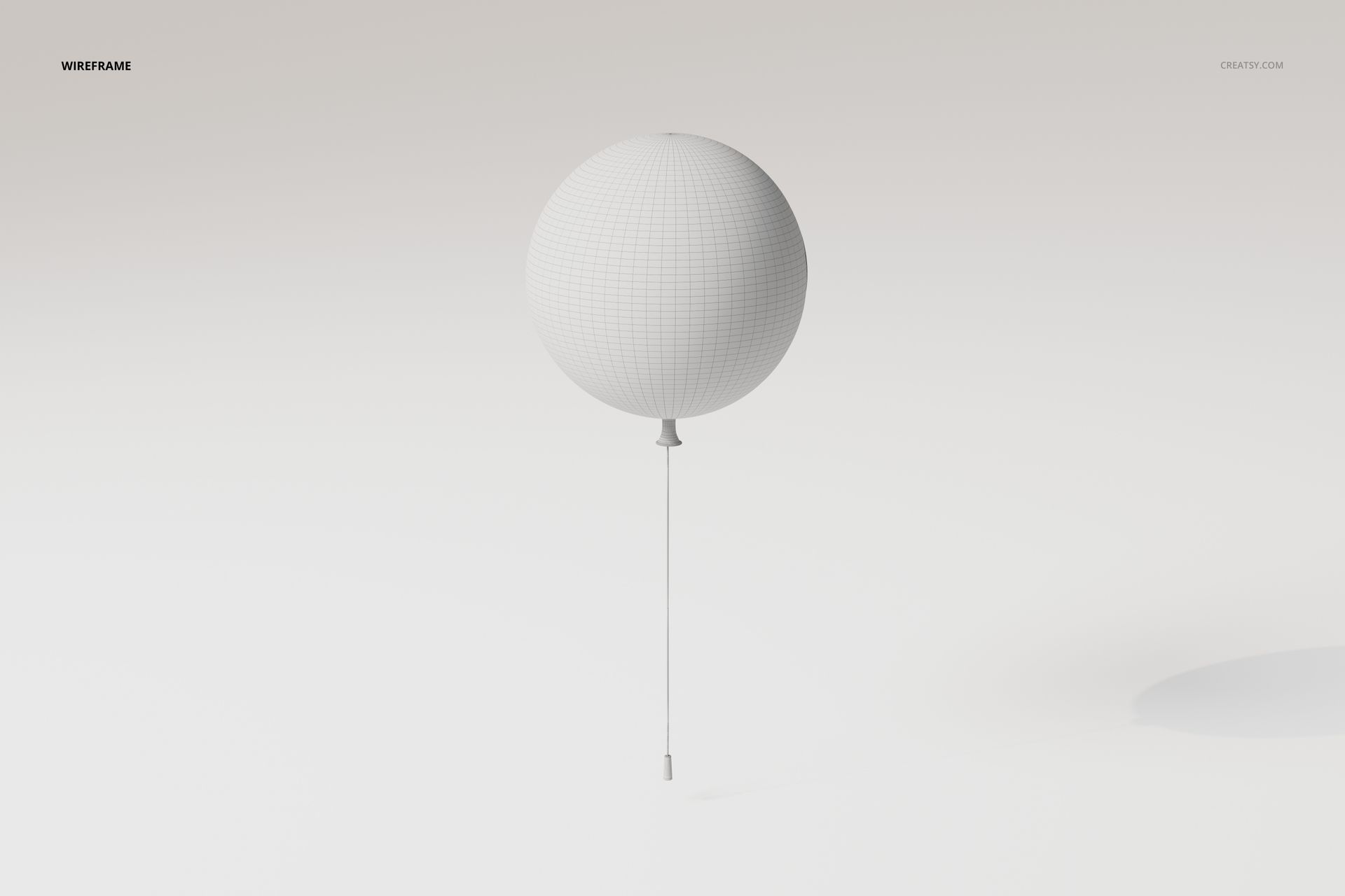 Front view of a 3D balloon wall light model in white, featuring a spherical shape with a visible wireframe texture.