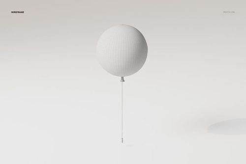 Front view of a 3D balloon wall light model in white, featuring a spherical shape with a visible wireframe texture.
