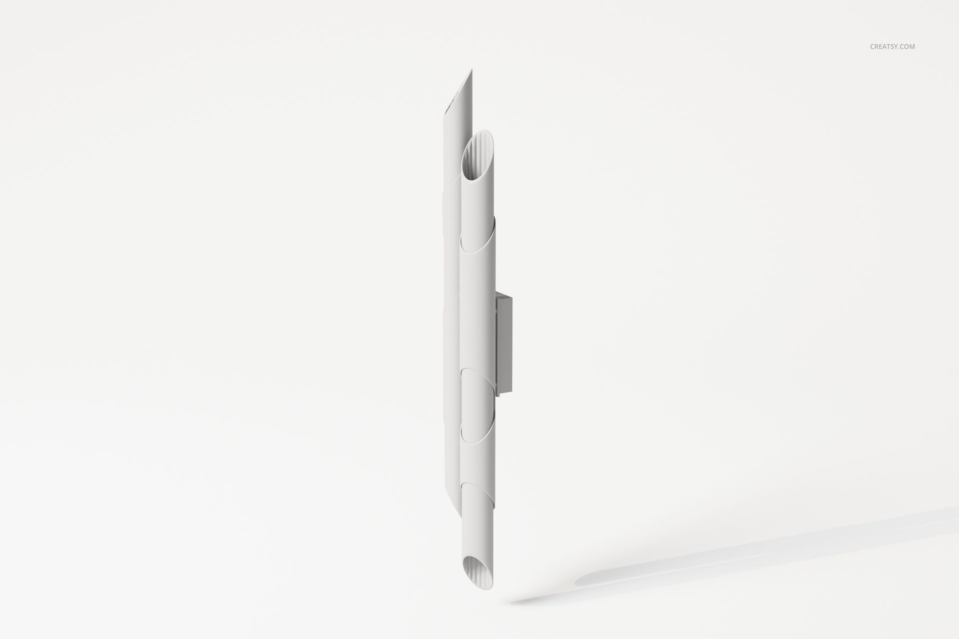 Front view of a wind chimes shaped lamp 3D model in white, featuring cylindrical elements on a plain background.