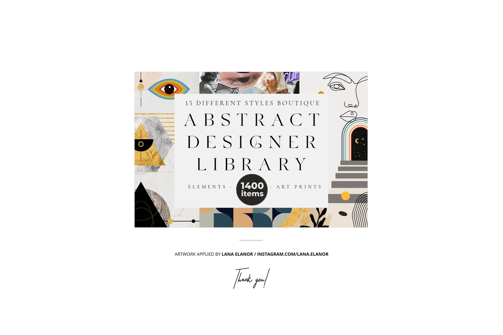 Front view of an interior scene mockup featuring a rectangular poster with abstract geometric and artistic elements in muted tones.