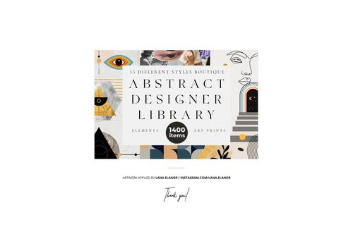 Front view of an interior scene mockup featuring a rectangular poster with abstract geometric and artistic elements in muted tones.
