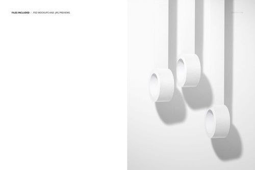 PSD mockup featuring three vertical packaging tape rolls, each casting subtle shadows on a smooth surface.