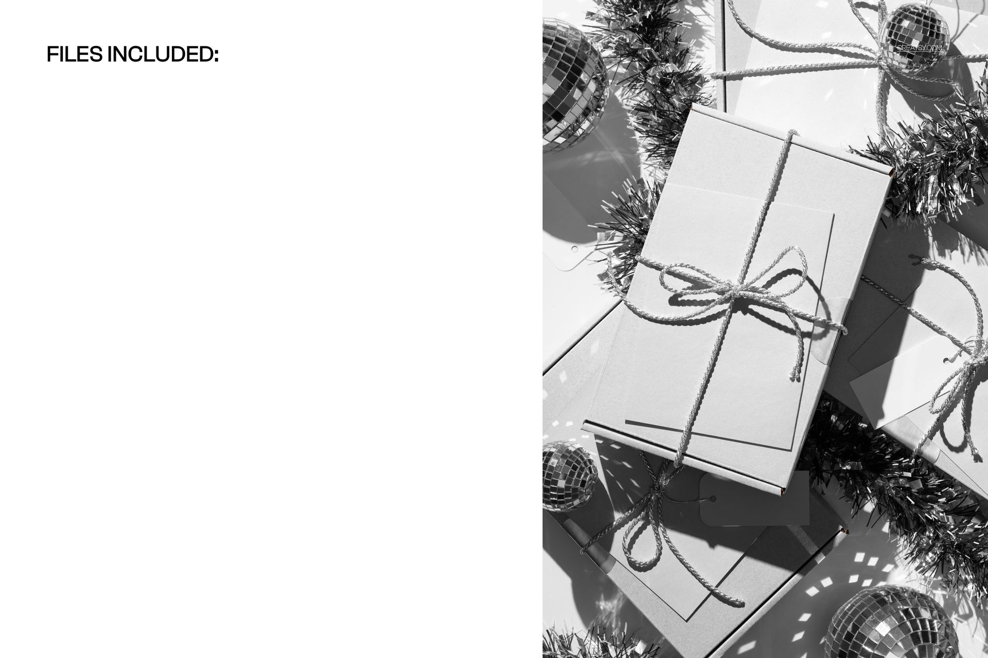 Festive Kraft Boxes Flatlay with Cards and Disco Balls Mockup - mockup screenshot 2