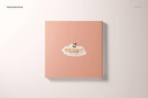 Board book mockup featuring a pink cover with a birthday design, displayed flat against a neutral surface.
