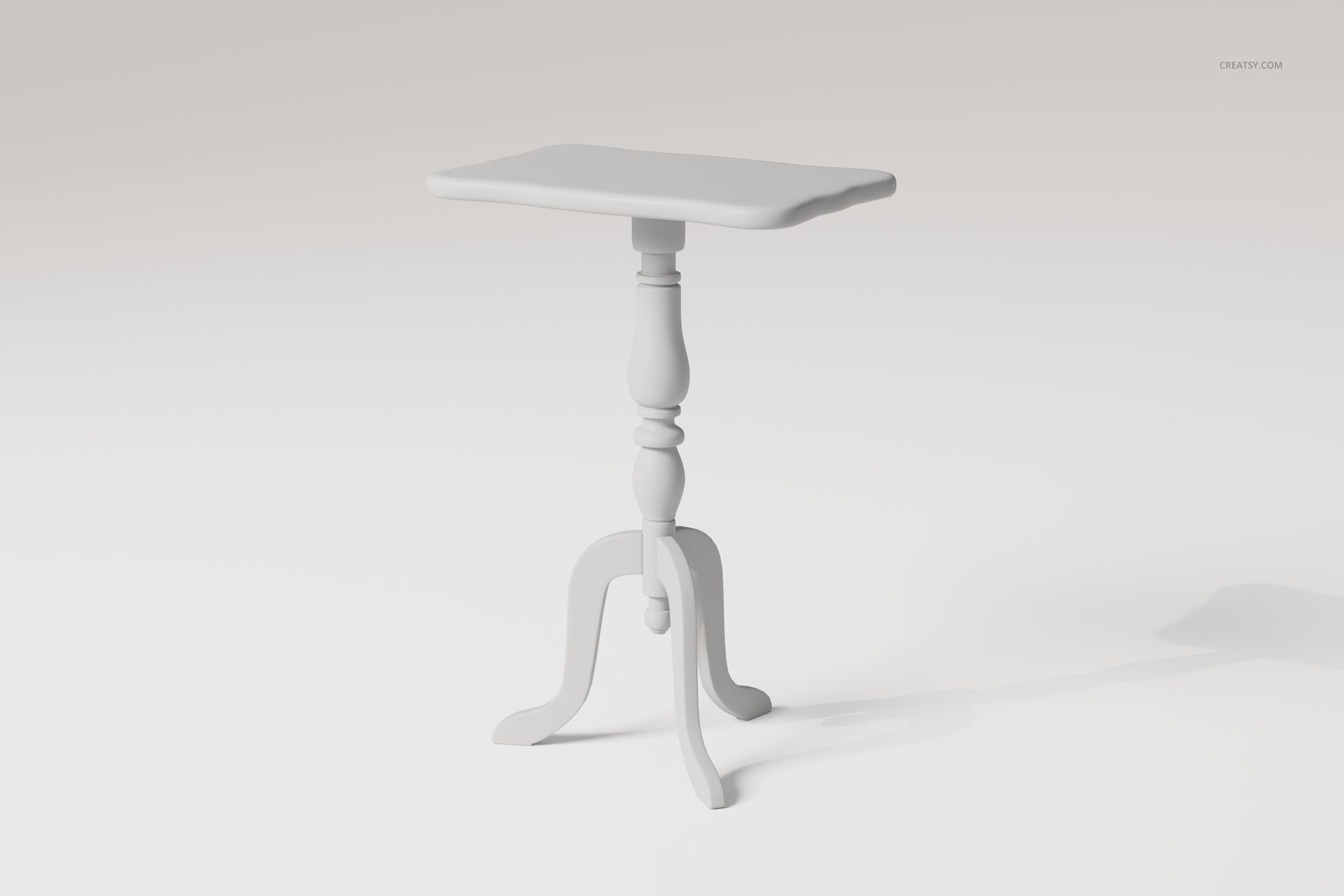 Round side table with baroque-style carved legs and central pedestal, shown in a neutral white color on plain background.