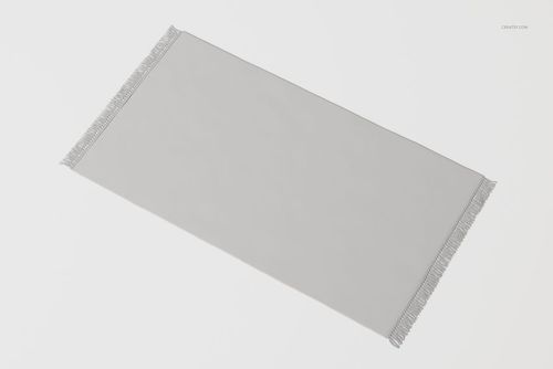 Rectangular vintage fringe rug in light gray color, shown from a top view on a plain white background.