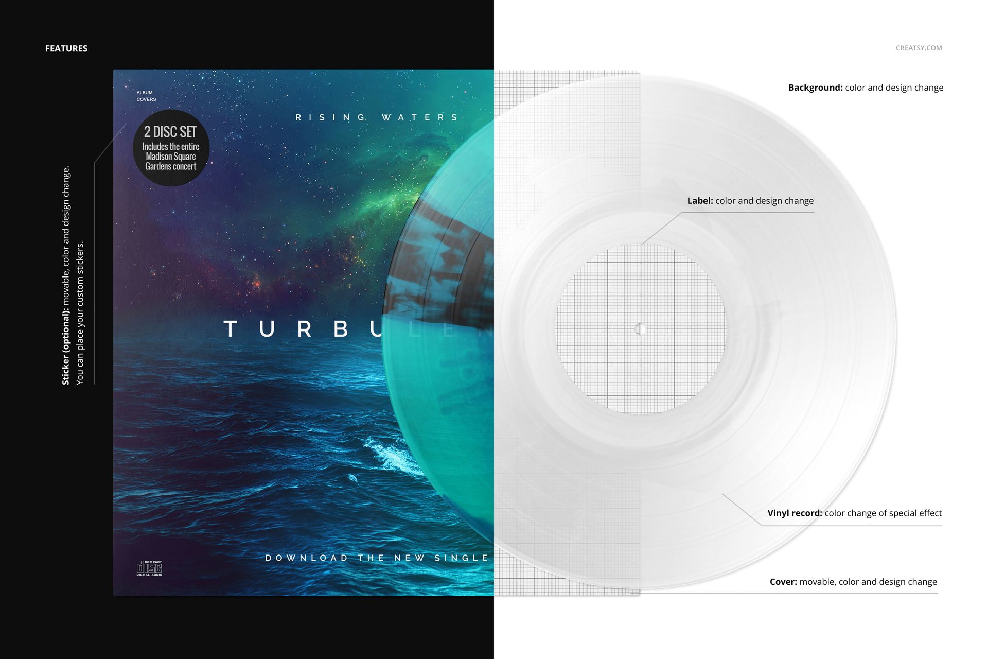 Marbled Effect Vinyl Record & Cover v.2 Mockup - mockup screenshot 3