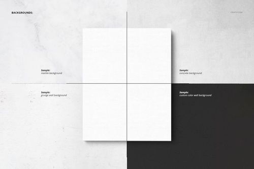 Square canvas print mockup displayed from a top view, divided into four sections with different background textures.