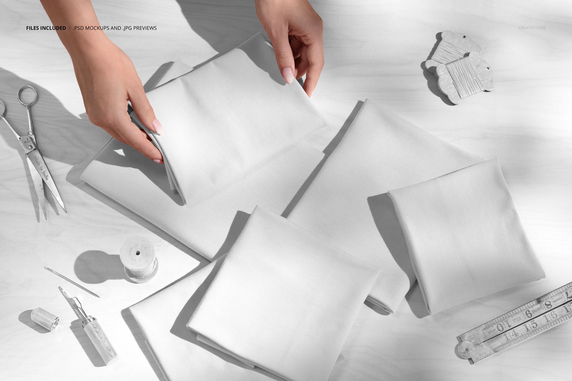 Jersey Fabric Stack on Worktable Mockup - mockup screenshot 2