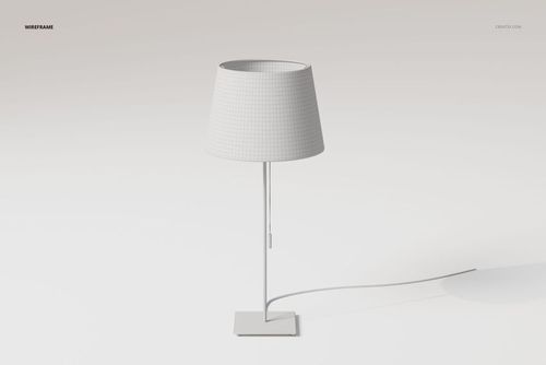Minimalist pull cord table lamp with a cylindrical shade, shown in wireframe style on a plain light background.
