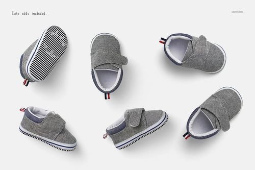 Gray baby sweatpants mockup set displayed from multiple angles on a white background, showing details and textures.