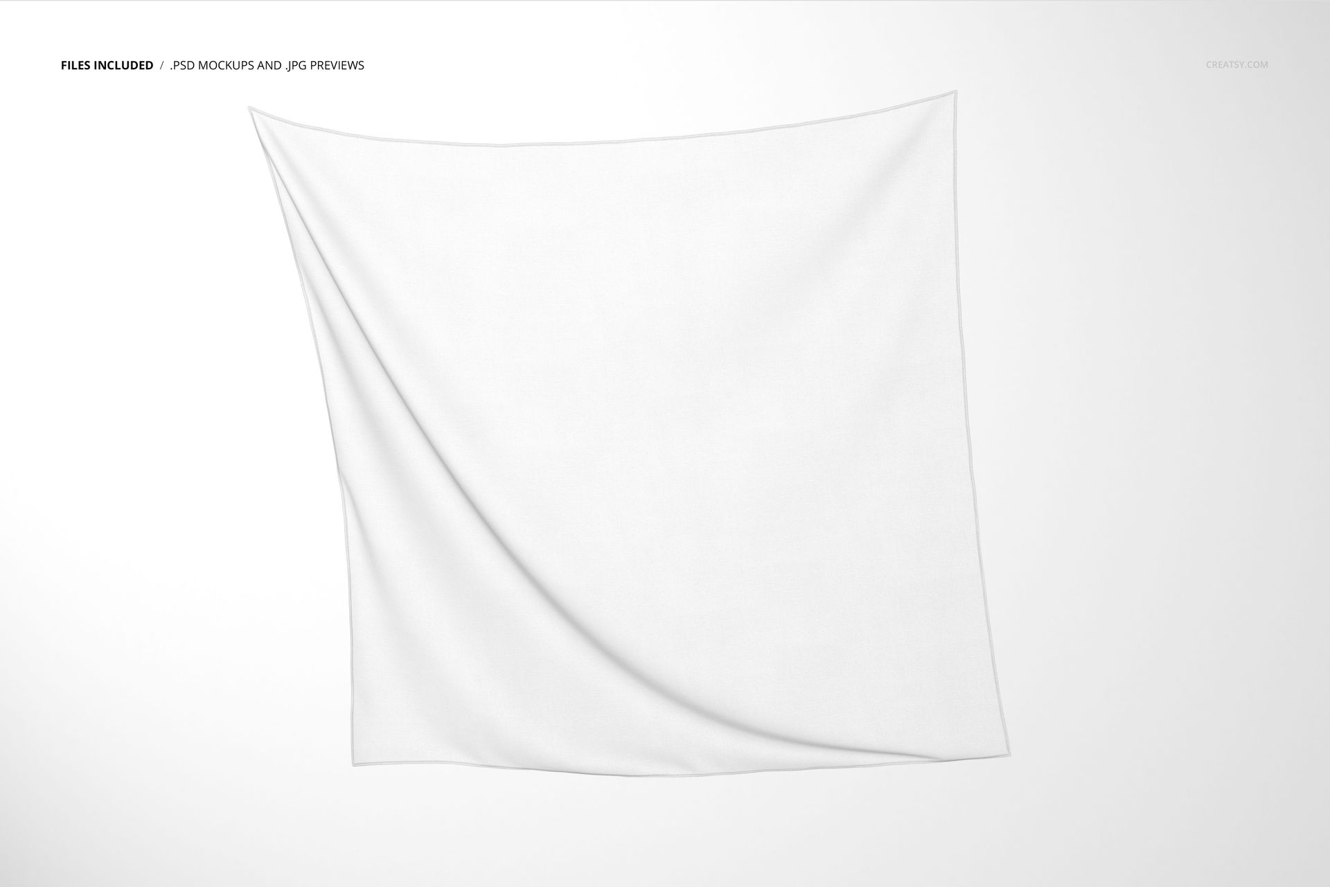 Square chiffon silk scarf mockup displayed flat against a light background, showing soft fabric folds and smooth texture.