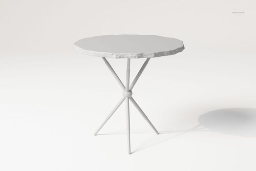 Irregular shape coffee table with a round, uneven top and three angled legs, shown from a front angle on a white background.
