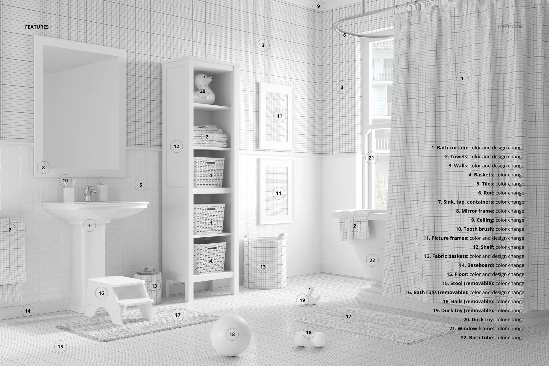 Kids Bathroom Bath Curtain Mockup - mockup screenshot 3