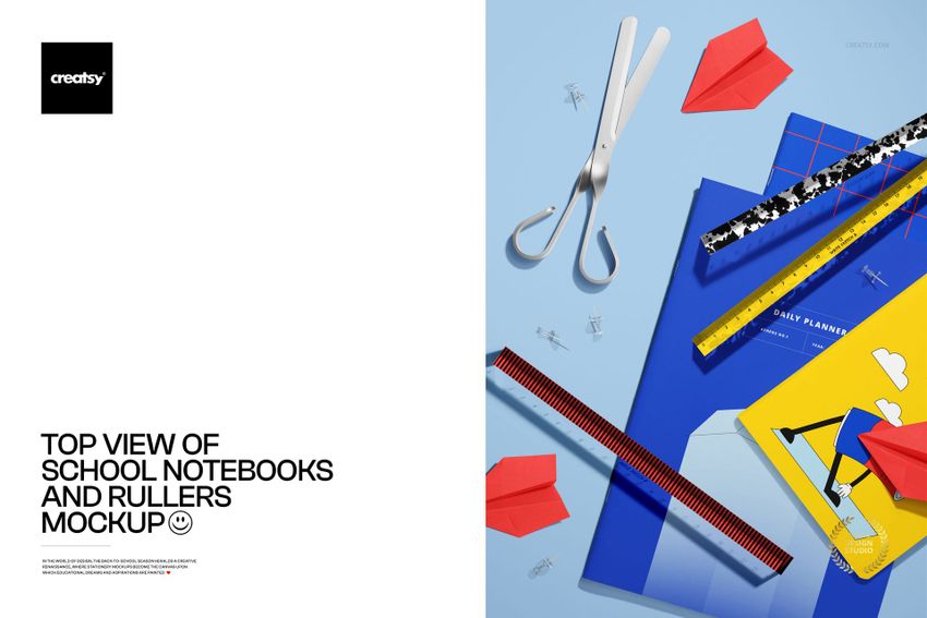 Top View of School Notebooks and Rulers Mockup - mockup screenshot 1