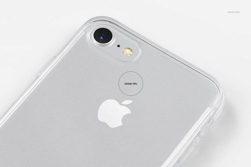 PSD mockup of a clear iPhone 7 case, featuring a close-up perspective highlighting the phone's back and camera.