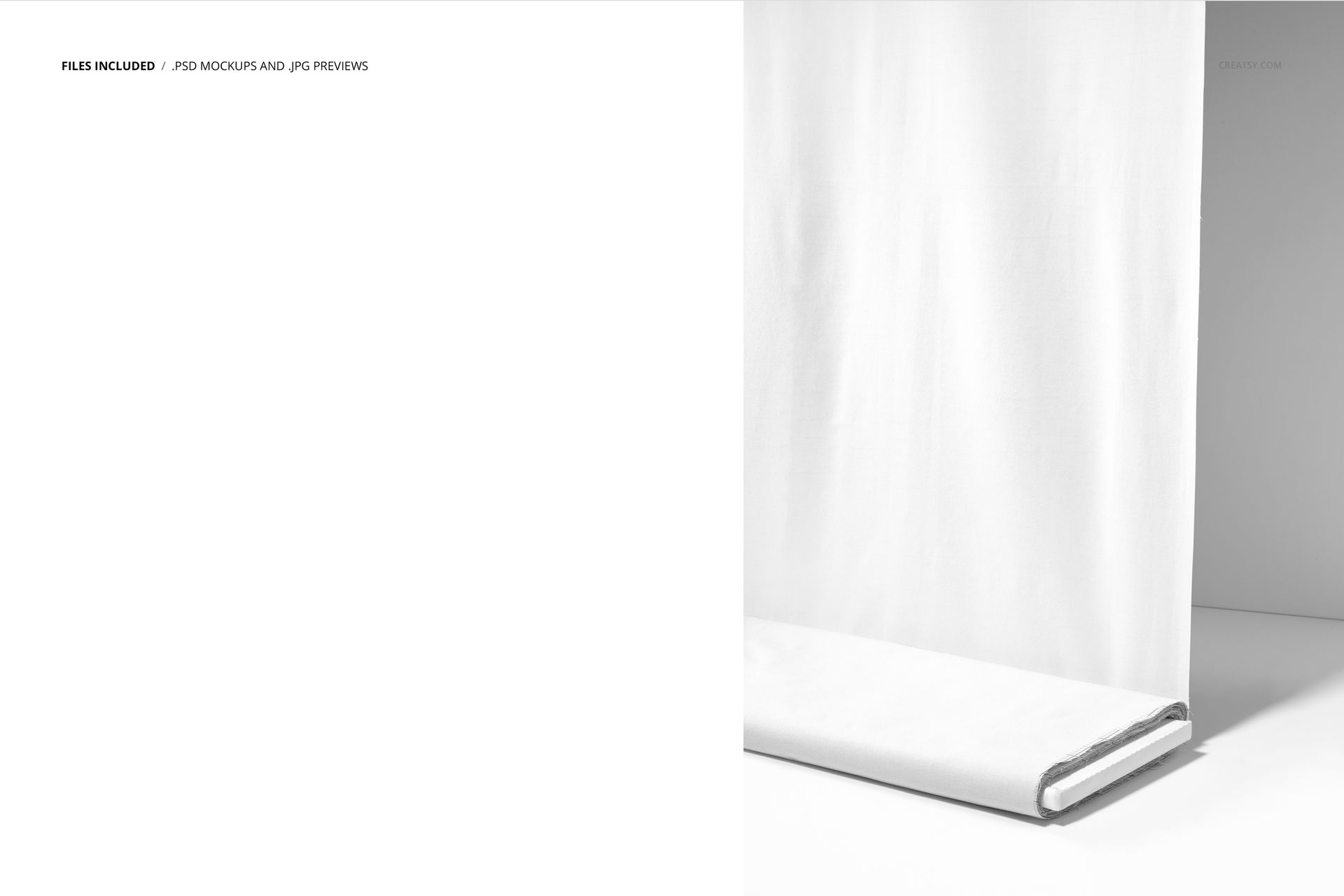 Front view of a fabric bolt mockup with white material rolled on a flat surface, minimal background.