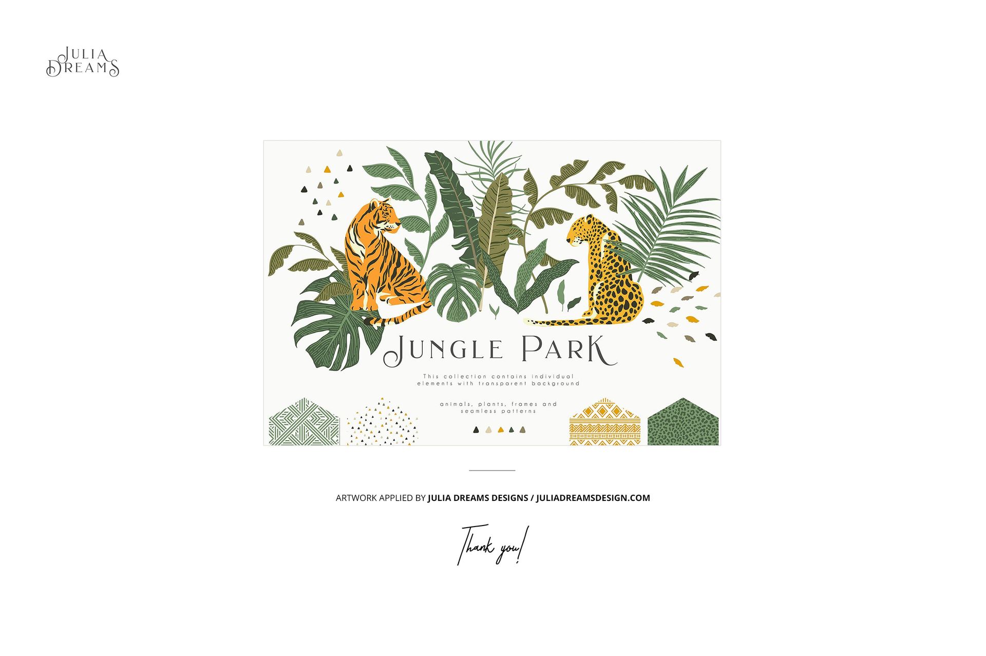 Front view of a polyester backpack mockup with jungle-themed design, featuring green leaves and illustrated wild cats.