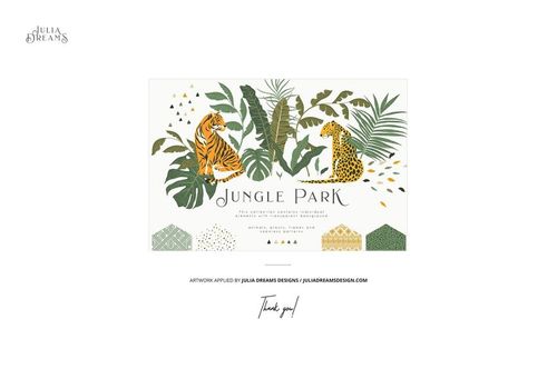 Front view of a polyester backpack mockup with jungle-themed design, featuring green leaves and illustrated wild cats.