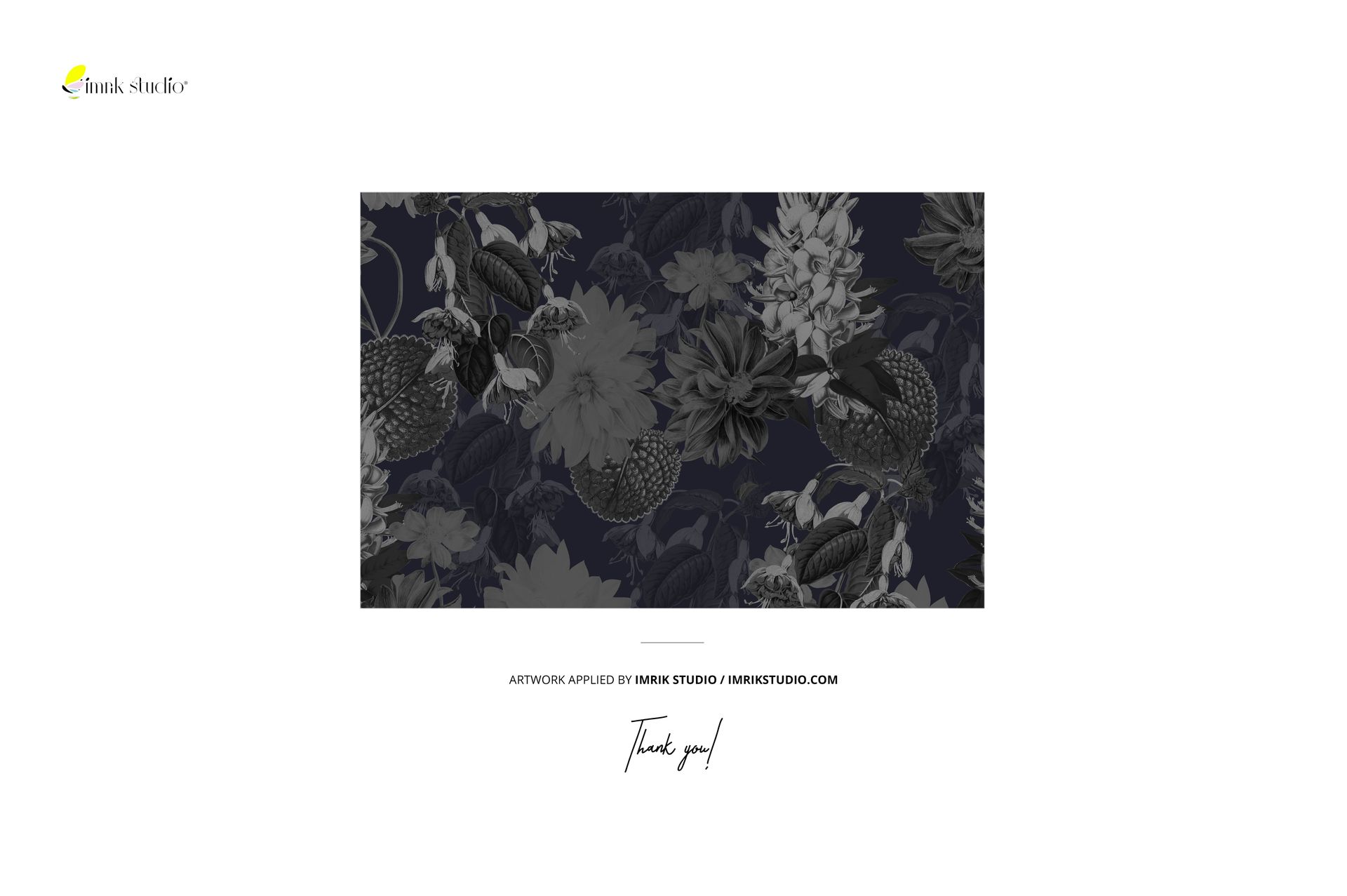 Dark floral pattern featuring large flowers and leaves in grayscale tones on a men's bomber jacket mockup background.
