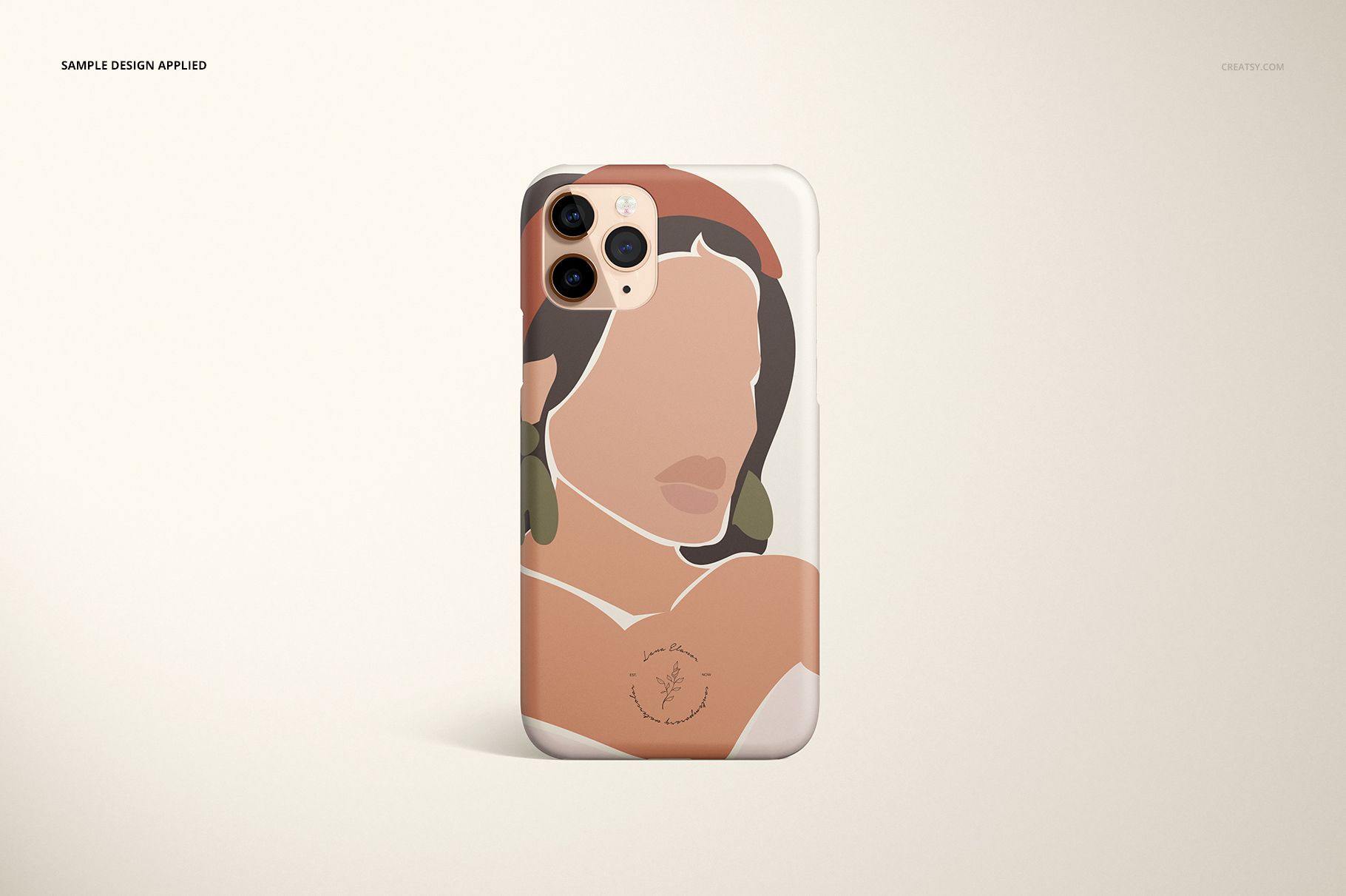 Front view of an iPhone 11 Pro matte snap case mockup featuring abstract artwork in earthy tones on a plain background.
