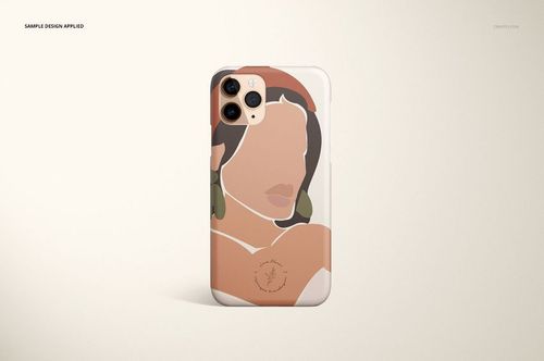 Front view of an iPhone 11 Pro matte snap case mockup featuring abstract artwork in earthy tones on a plain background.
