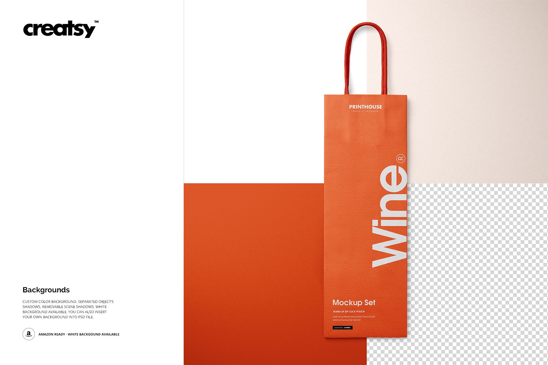 Eurotote wine tote bag mockup shown upright, featuring bold orange color and white text, with a minimalist setting.