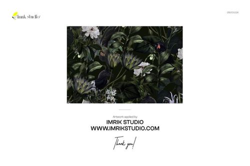 Curved linen lampshade mockup featuring a close-up of a dark floral pattern with green leaves and white flowers.