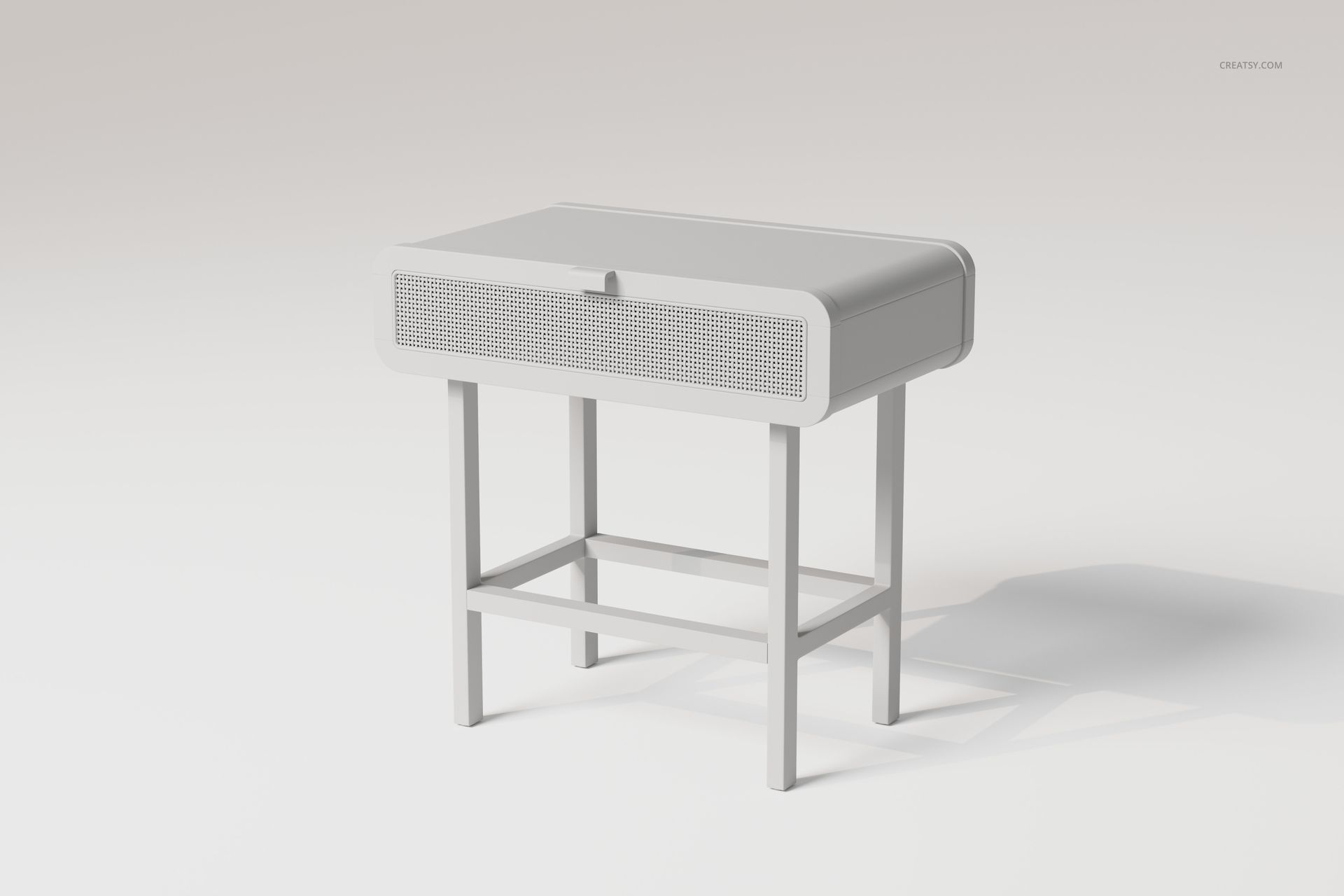 Rattan dressing table with a single drawer, light gray color, shown from a front angle on a plain background.