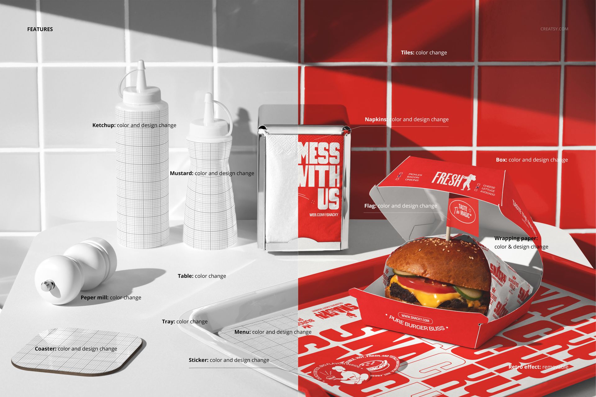 Fast Food Branding with Burger Condiments and Tray Mockup - mockup screenshot 3
