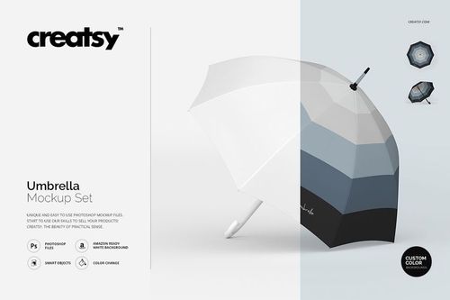 Umbrella mockup featuring a modern color-block pattern in shades of white, gray, and black, shown at an angle.