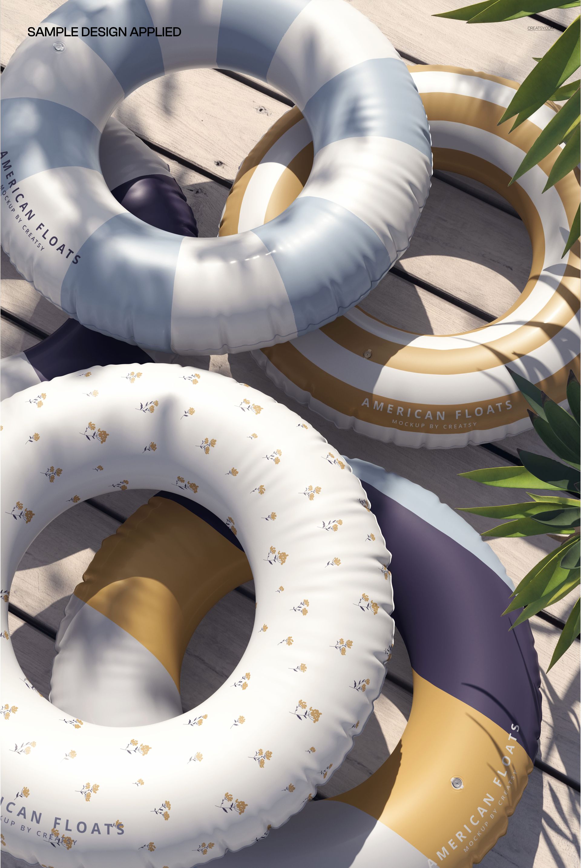 Free Outdoor Pool Deck Inflatable Swim Rings Pattern Design PSD Mockup - mockup screenshot 3