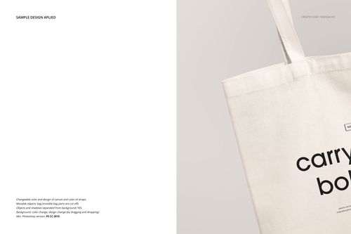 Front view of a plain tote bag mockup with long handles, displayed against a neutral light background.